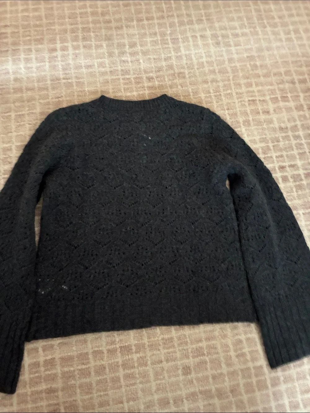 J.Crew new Wide-sleeve pointelle crewneck sweater merino wool charcoal gray NWT